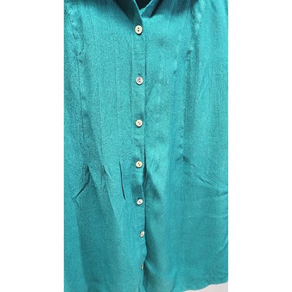 J. Jill Teal Button-Up Long Sleeve Textured Blouse - Picture 2 of 12